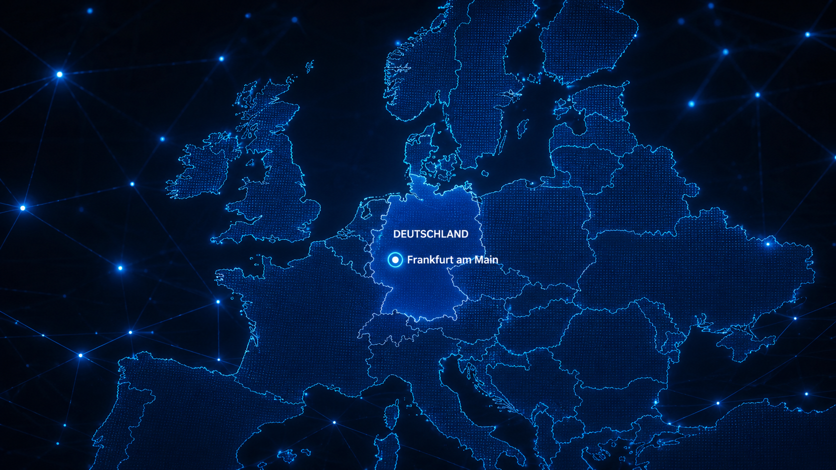 Europakarte mit Rechenzentrumsstandort Frankfurt am Main, Deutschland